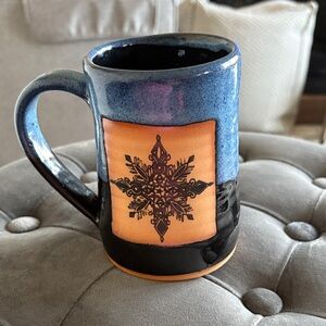 ALWAYS AZUL POTTERY Snowflake Mug in Real Blue Glaze 17oz